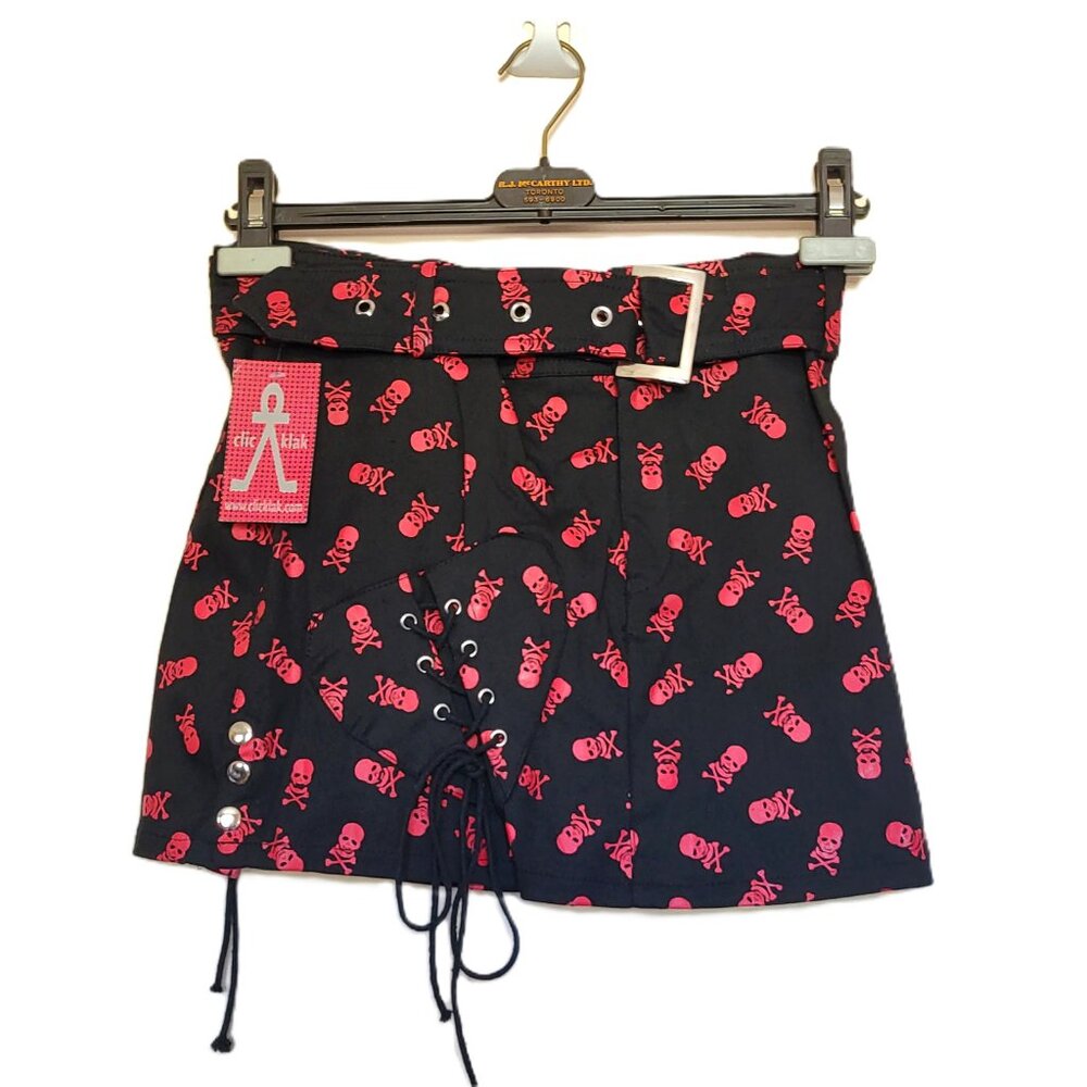 *NEW* CLIC KLAK Black Mini Skirt + Red Skull & Crossbones Graphic Size Medium